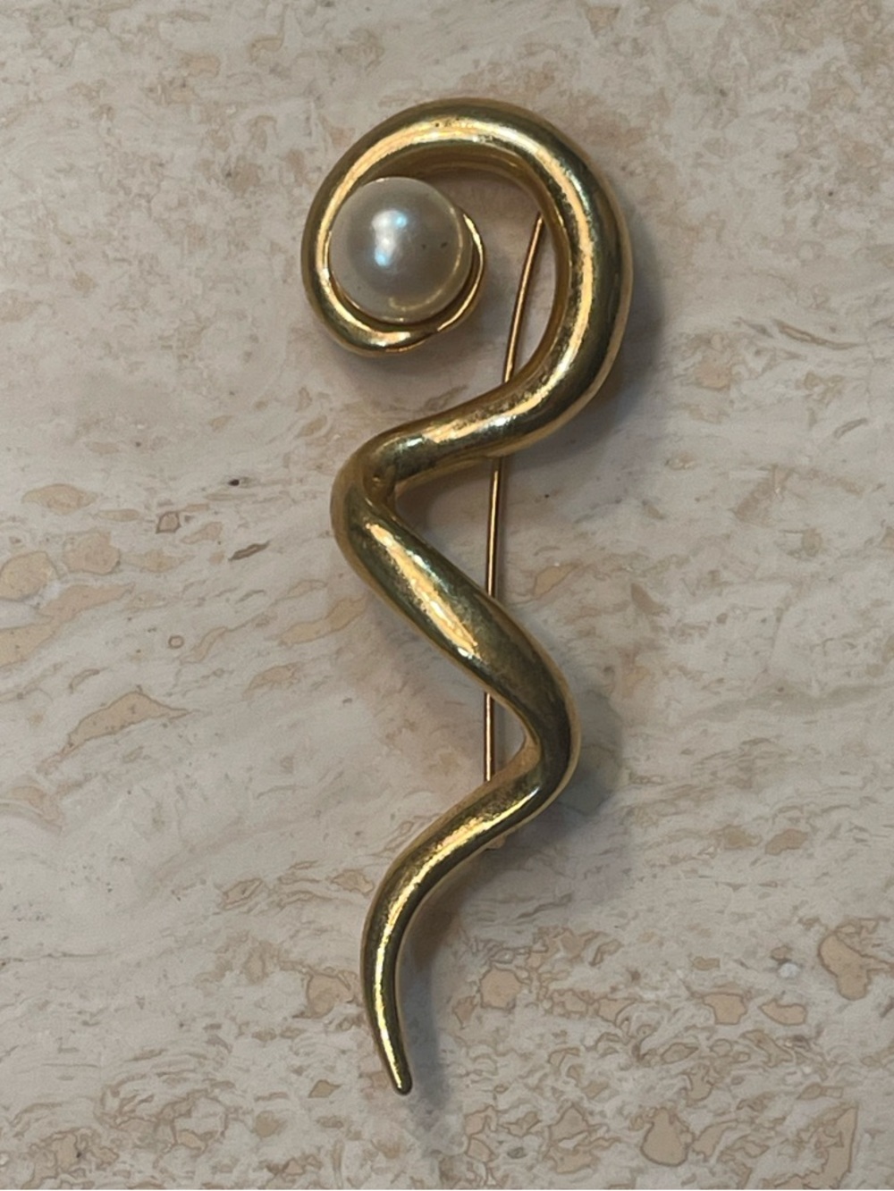 Gold Spiral Pearl Accent Brooch